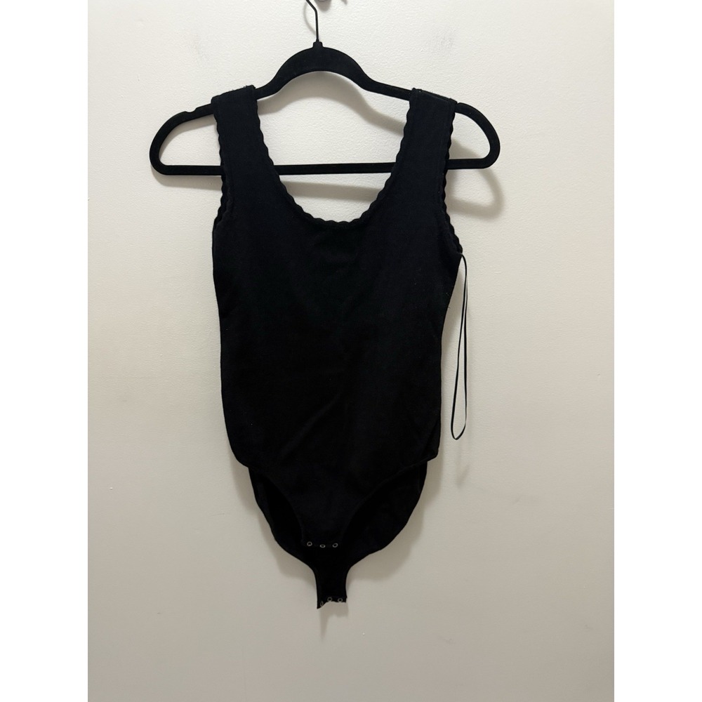 Aqua Black Ribbed Knit Bodysuit – Women's Size M – Viscose Nylon Blend